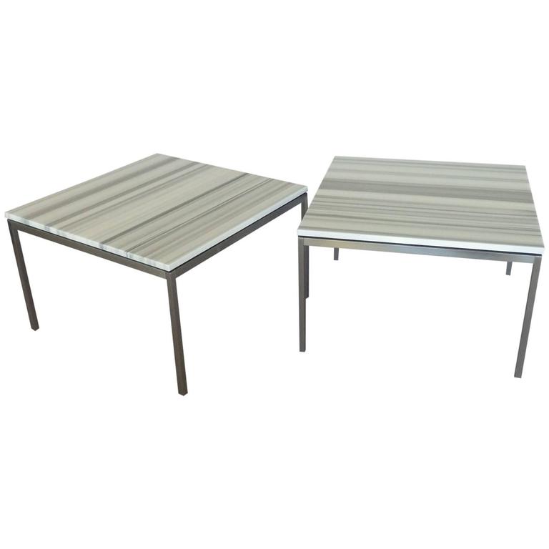 Spectacular Pair Of Zebra Striped Marble Top Knoll Tables For Spectacular Pair Of Zebra Striped Marble Top Knoll Tables For