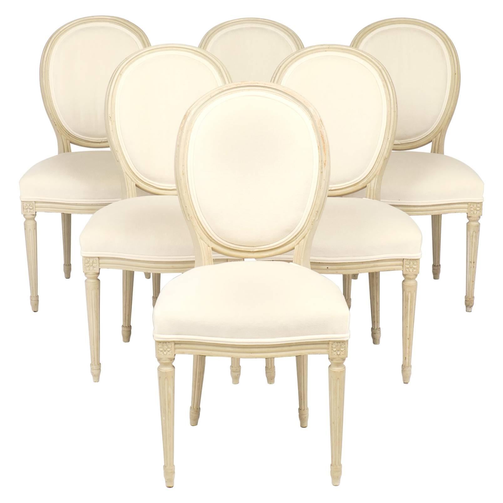 Louis XVI Set of Six Medallion Back Side Chairs