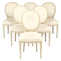 Antique Louis XVI Set of Six Medallion Back Side Chairs