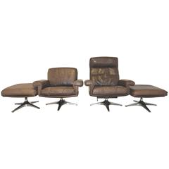 Pair of Vintage De Sede Ds 31 Swivel Club Armchairs with Ottomans, 1970s
