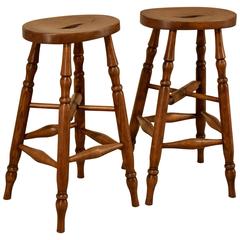 19th Century Pair of French Pine Stools