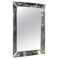 Art Deco Reverse Etched Glass Wall Hanging Mirror