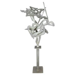 Sculpture abstraite en aluminium coulé et soudé de forme organique signée Joseph