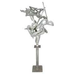 Cast and welded organic form abstract aluminum sculpture signed Joseph 