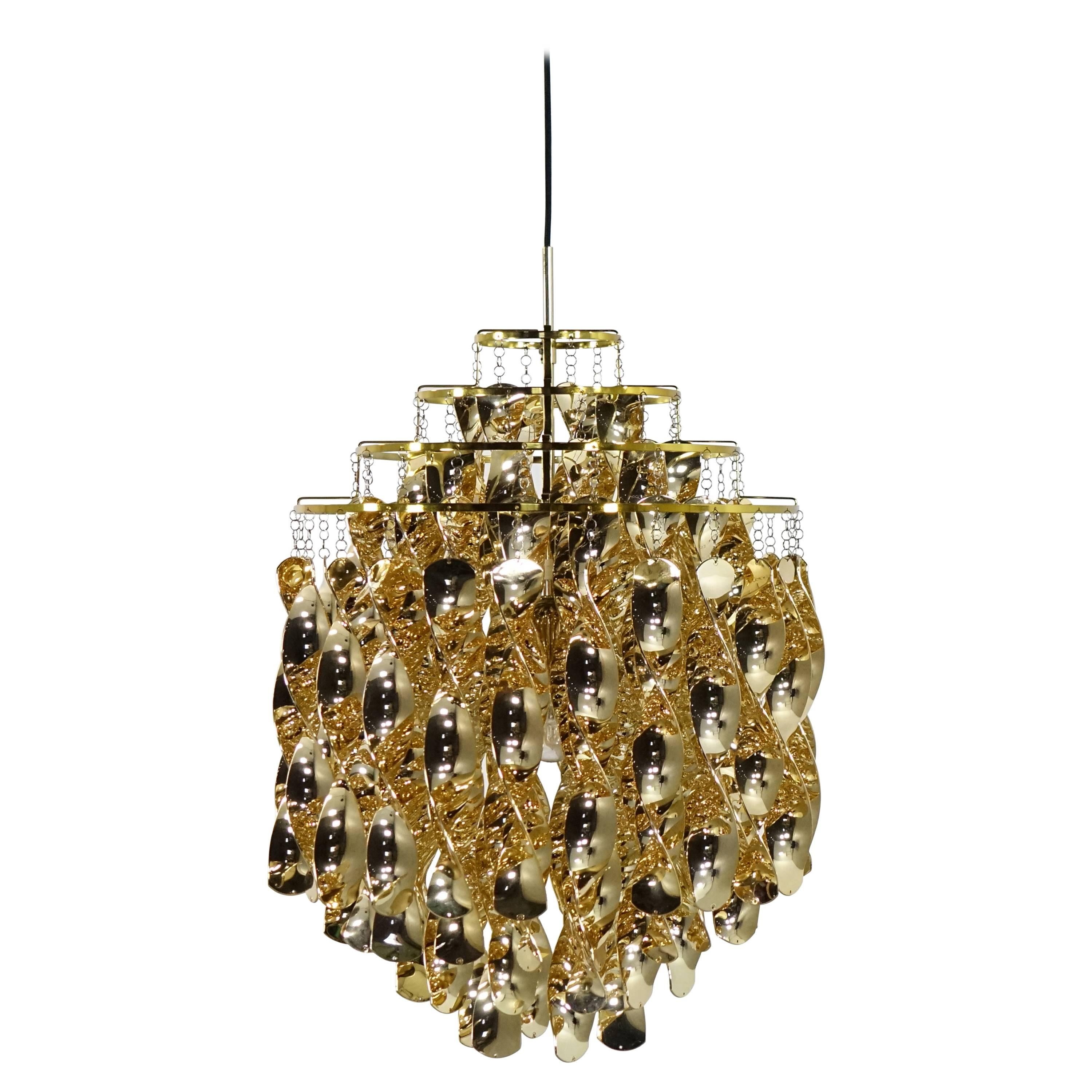 Verner Panton 1969, Spiral Gold Verpan Chandelier, Fun Lamp