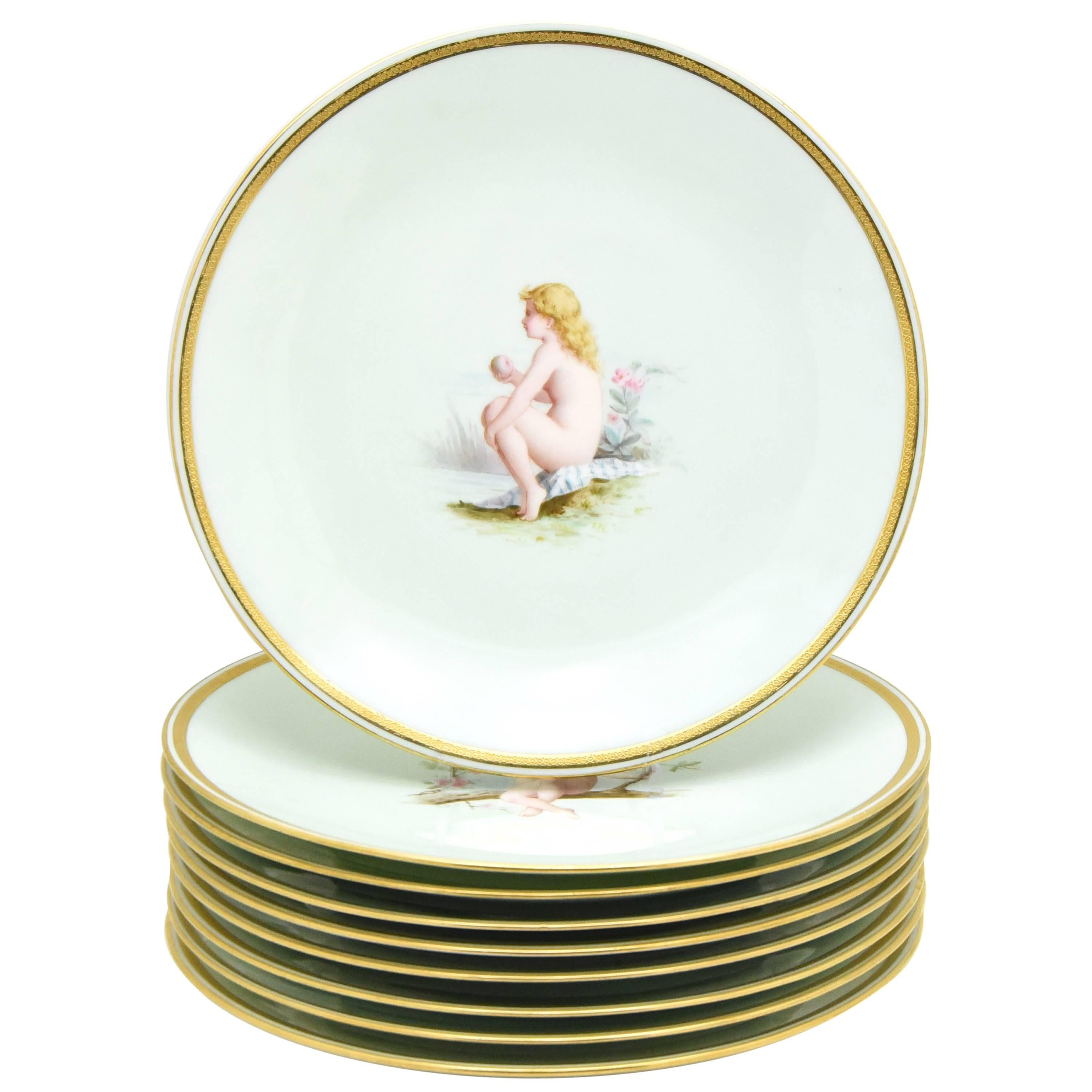 Set of Nine Minton 19th Century Hand-Painted Dessert Plates, Antonin Boullemier