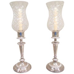 Used Pair of Sheffield Plate Storm Shade Candlesticks