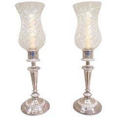 Pair of Sheffield Plate Storm Shade Candlesticks 3