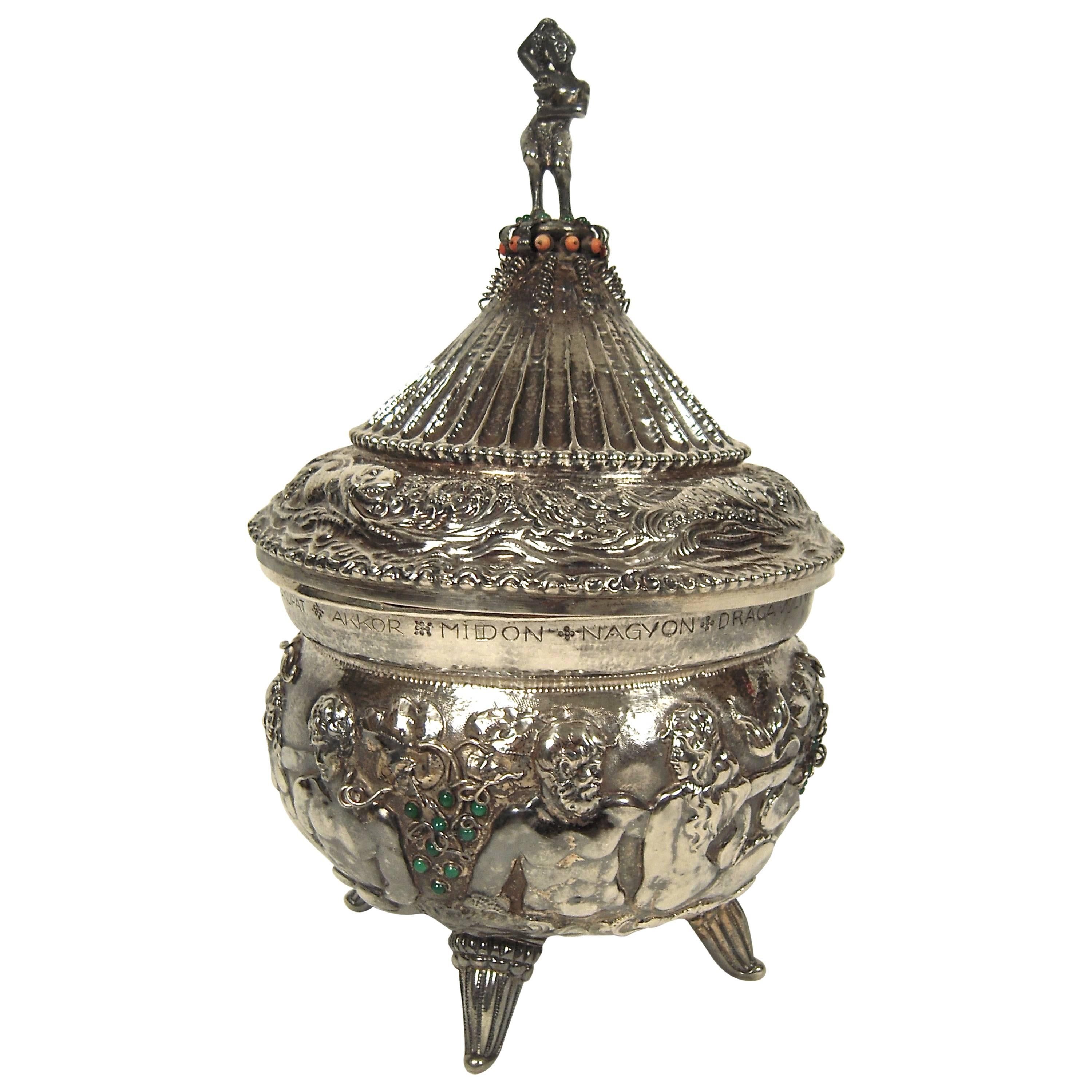 Rare and Unusual Bejeweled Hungarian Silver Tureen, circa 1924