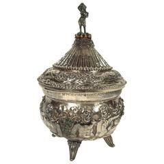 Antique Rare and Unusual Bejeweled Hungarian Silver Tureen, circa 1924