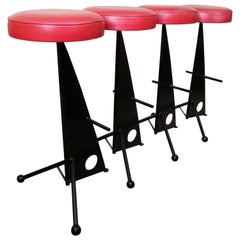 Four Iron Bar Stools style of Mathieu Matégot, France, 1950s