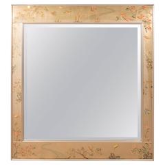 A Midcentury LaBarge Chinoiserie Hand-painted Eglomise Beveled Mirror