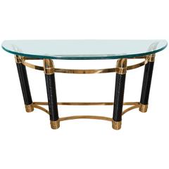 Italian Mezza Luna Console Table with Horn Shaped Base and Beveled Glass Top