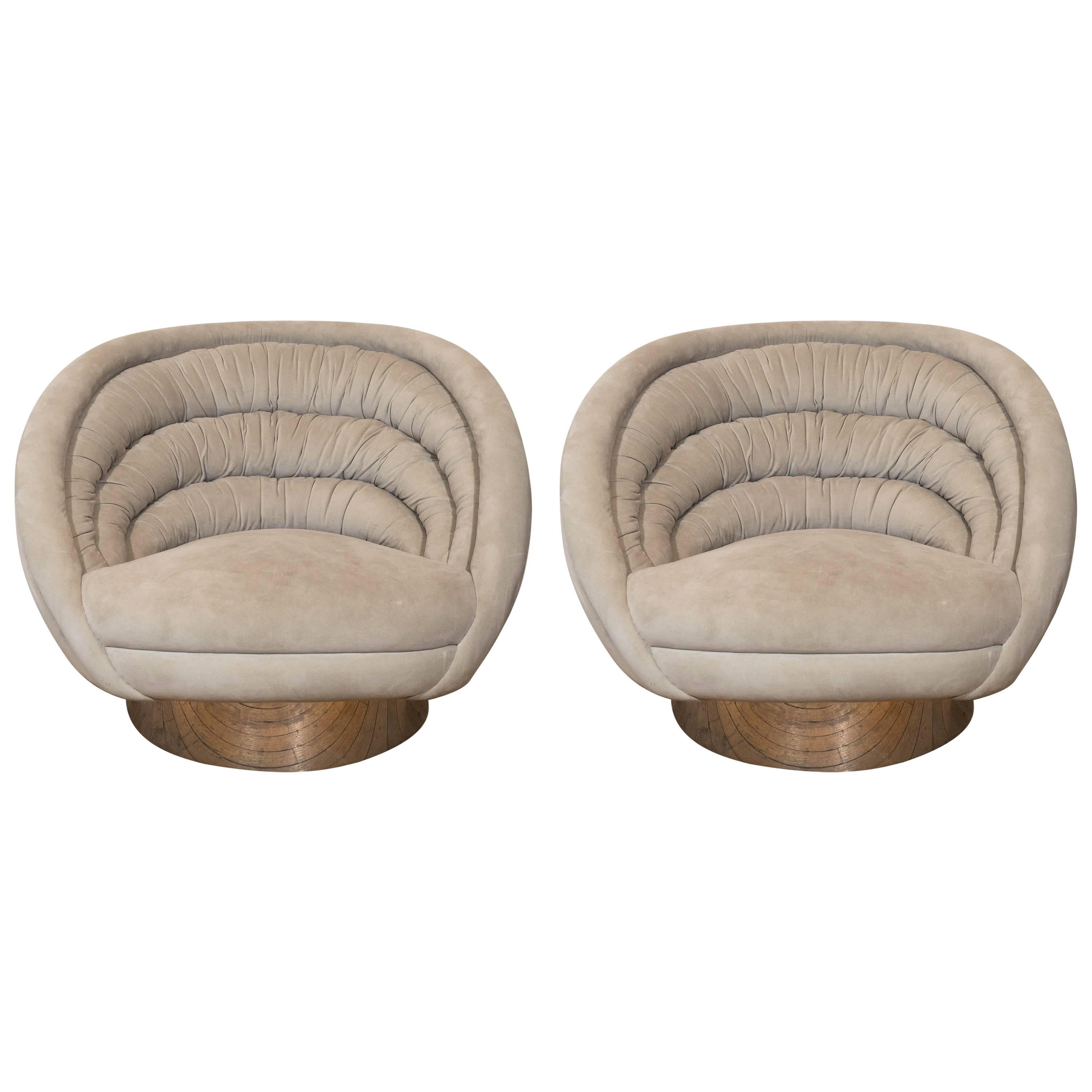Pair of Vladimir Kagan 'Crescent' Swivel Lounge Chairs