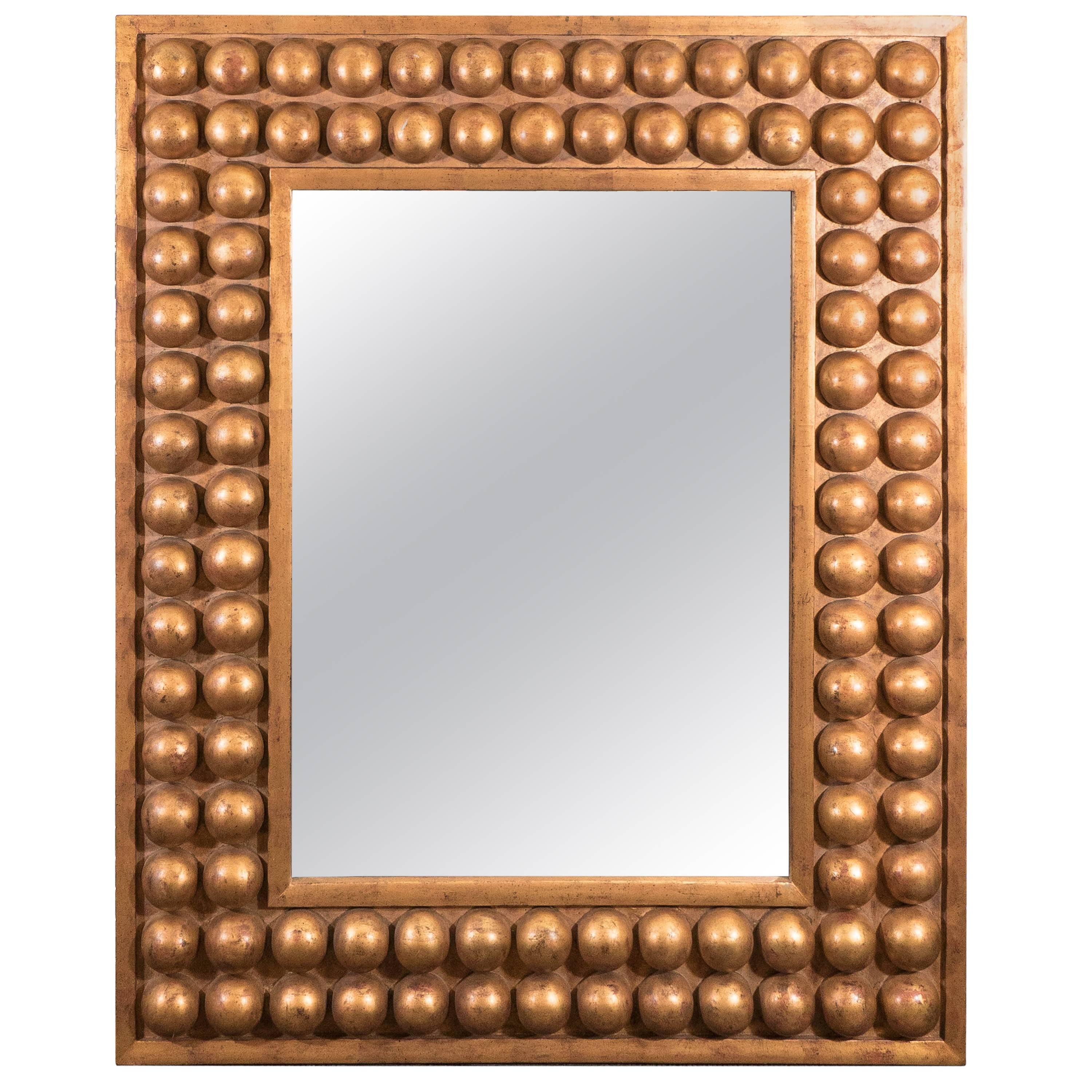 A Midcentury Italian Wall Mirror with Modernistic Giltwood Frame For Sale