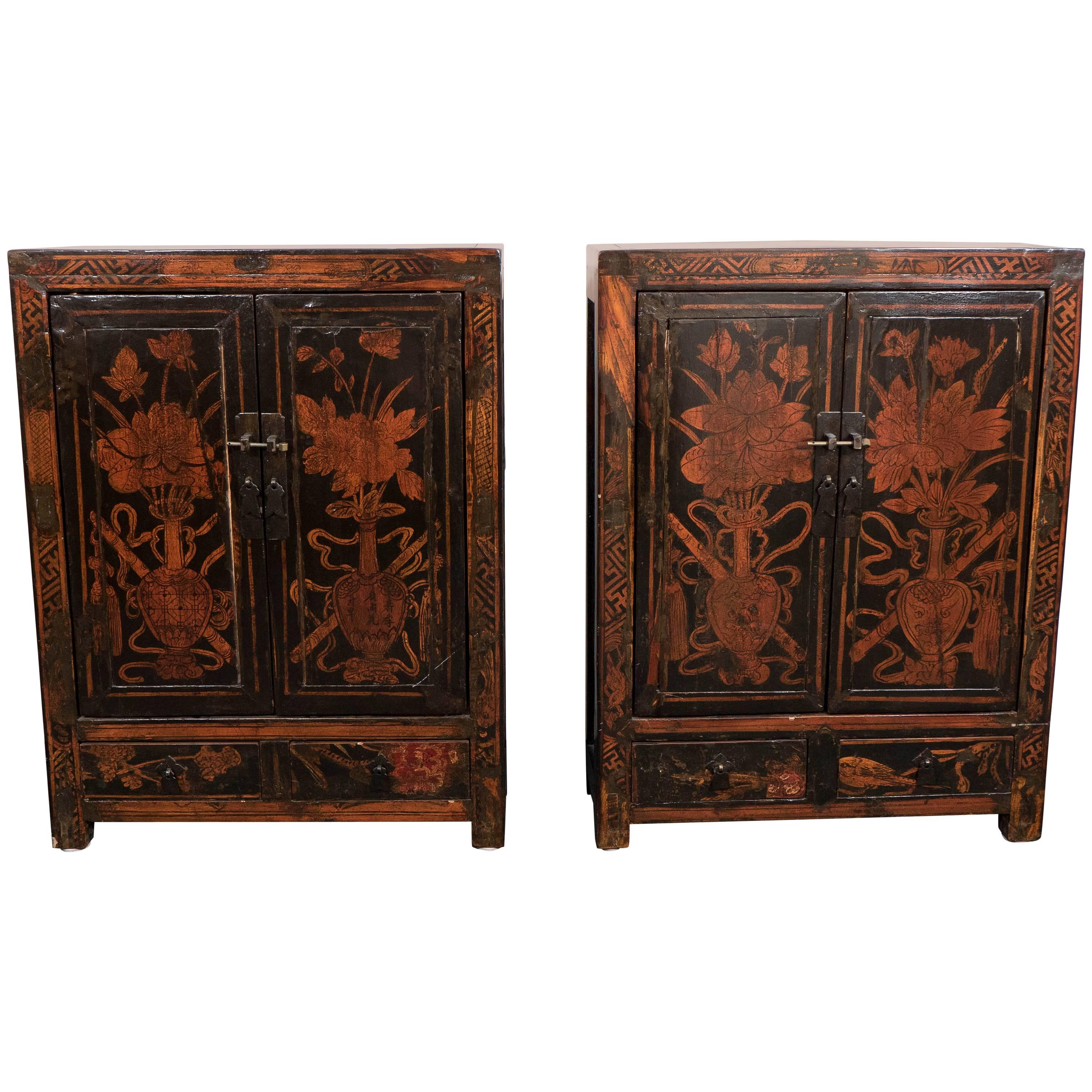 Pair of Chinese 18th Century Lacquer Cabinets