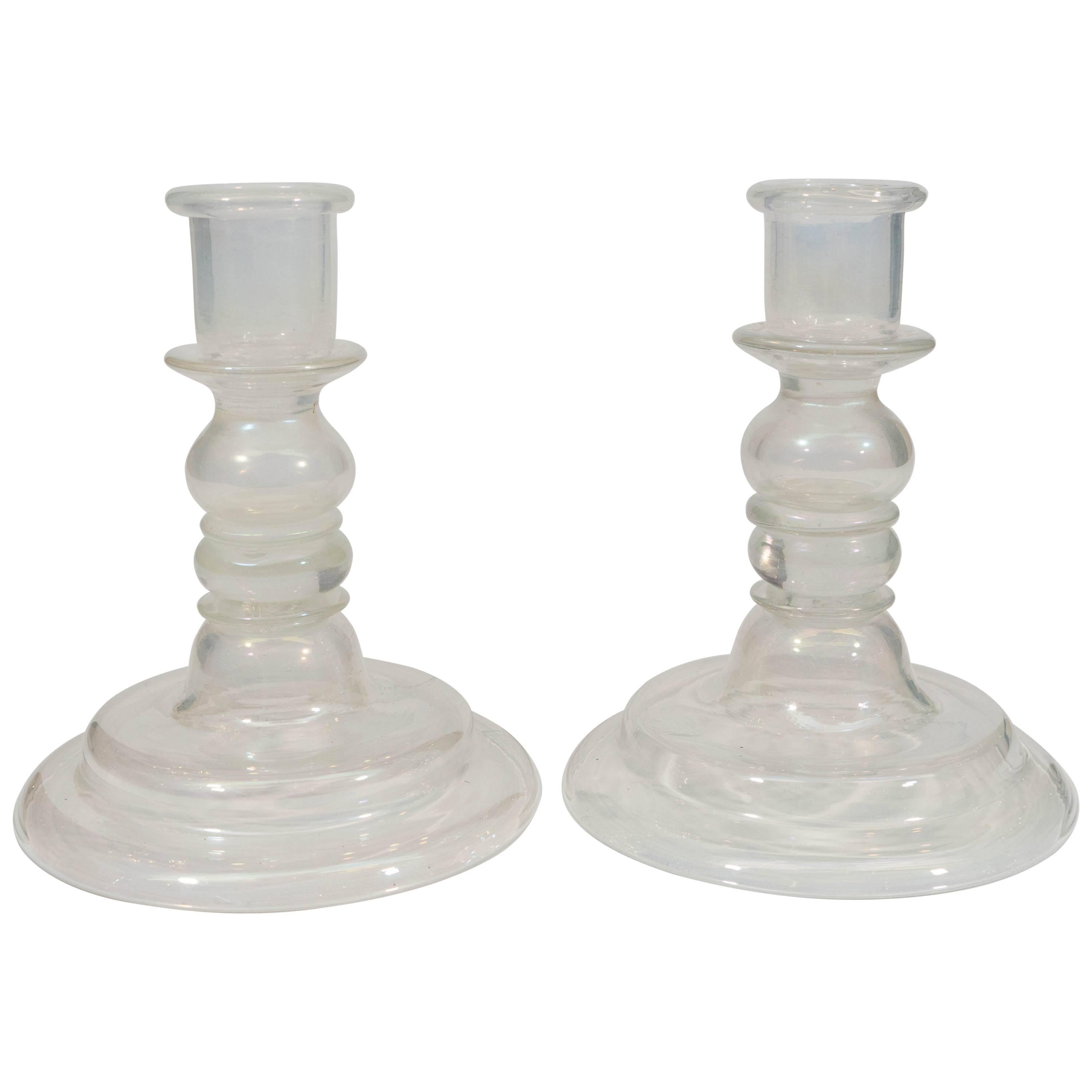 A Pair of Italian Glass Baluster Candle Holders For Sale