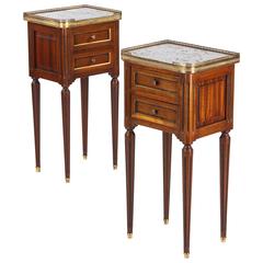 Antique Pair of Petite Louis XVI Style Marble Top Cabinets, Early 1900s