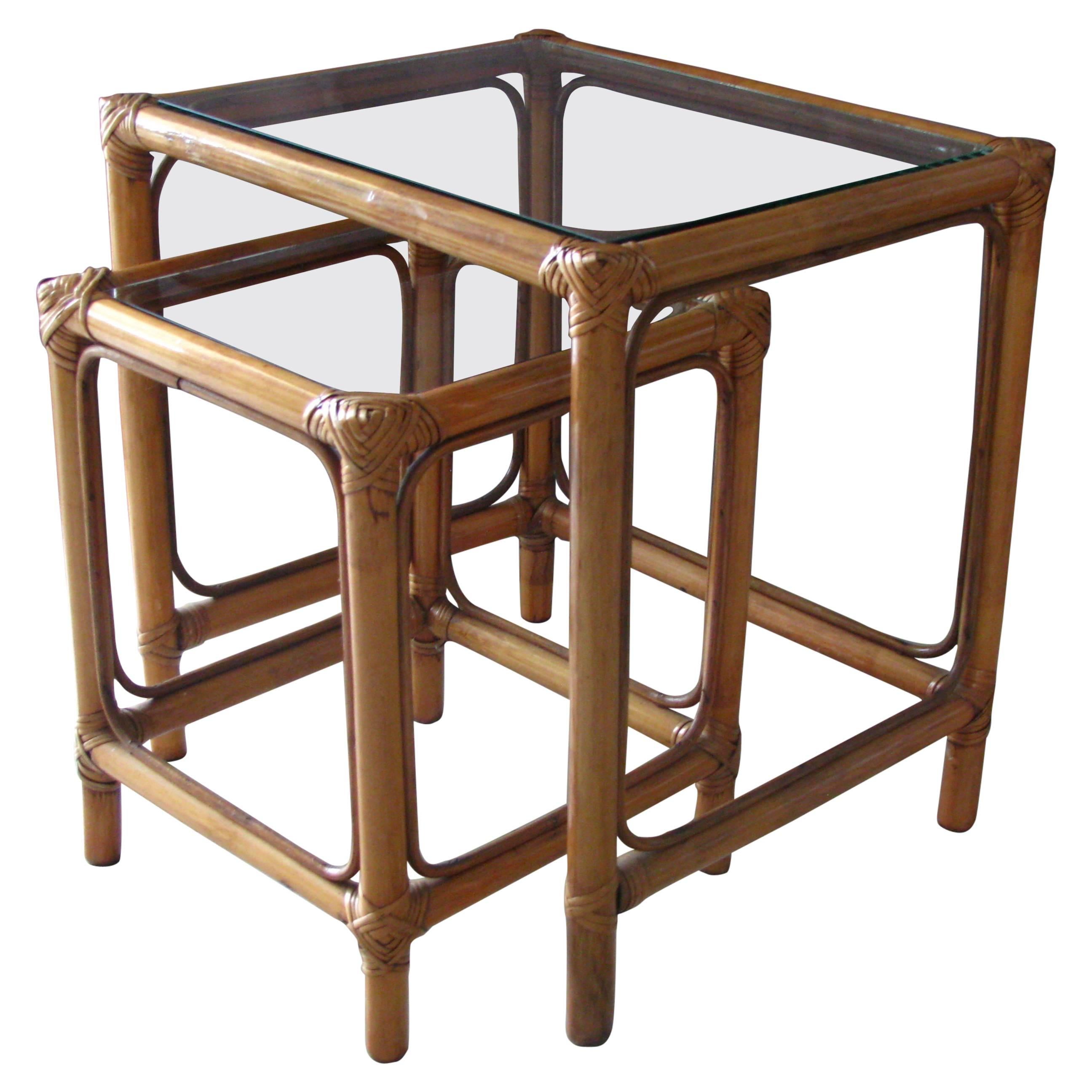 1960s Rattan Side Nesting Tables