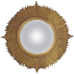 Sunburst Gold Gilt Large Convex Mirror, France, 1950s
