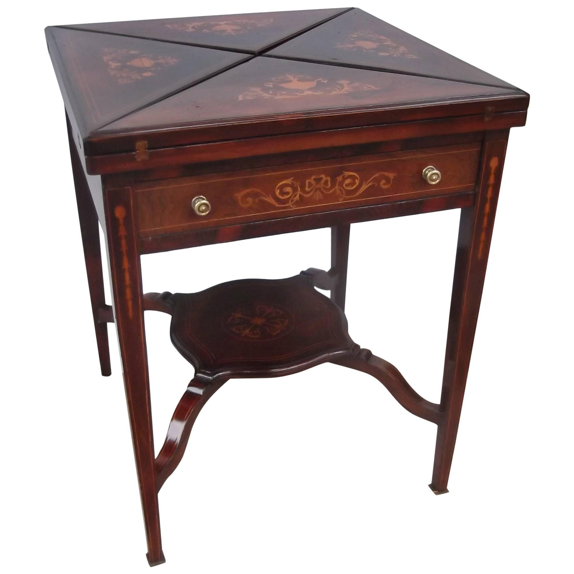 Antique English Rosewood Game Side Table with Satinwood Inlay
