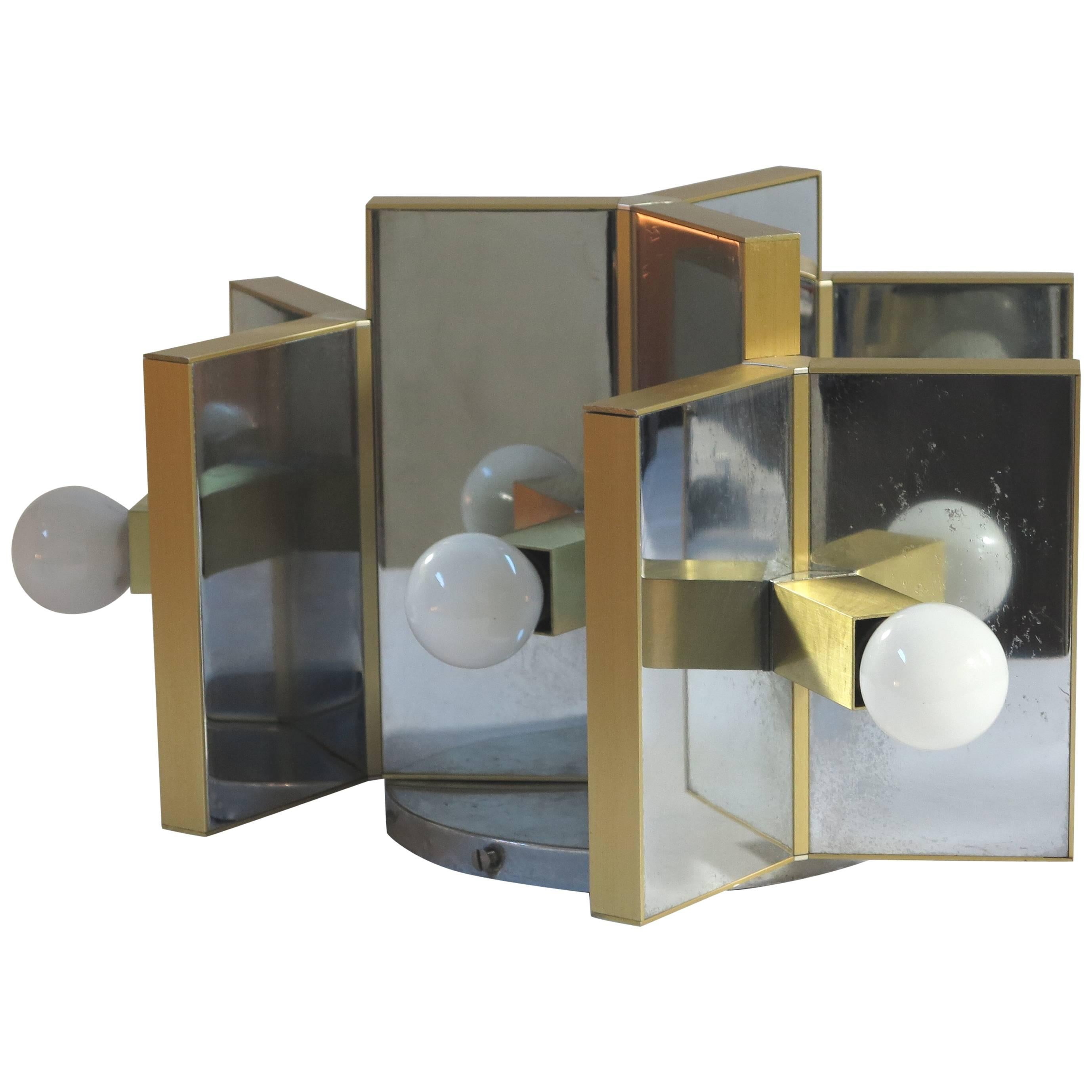Rare Sciolari Design Mirrored Ceiling Lamp or Sconce, 1970-1975