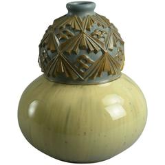 Hand-Carved Stoneware Vase by Joseph Mougin