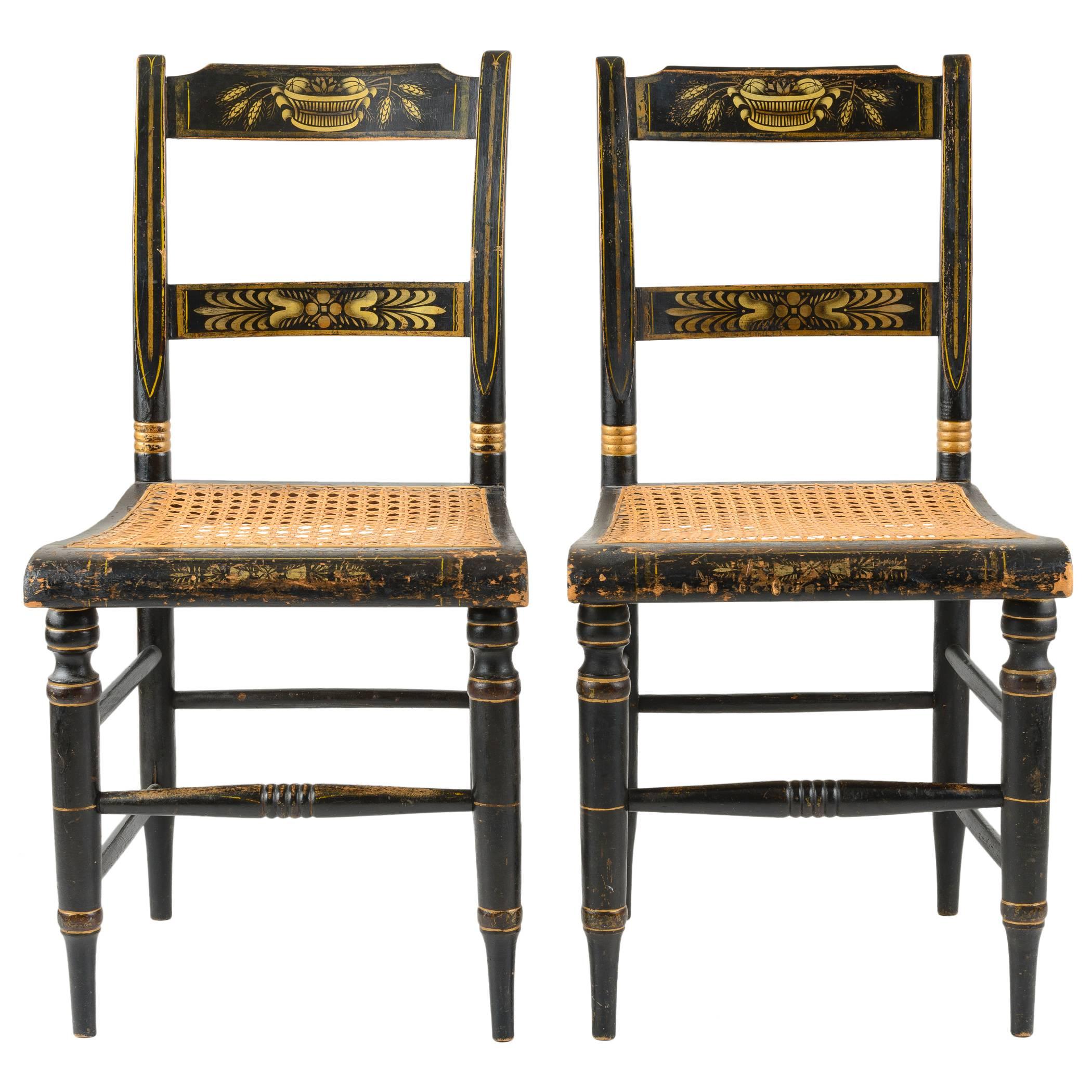 Pair of American Painted New England Side Chairs with Cane Seats