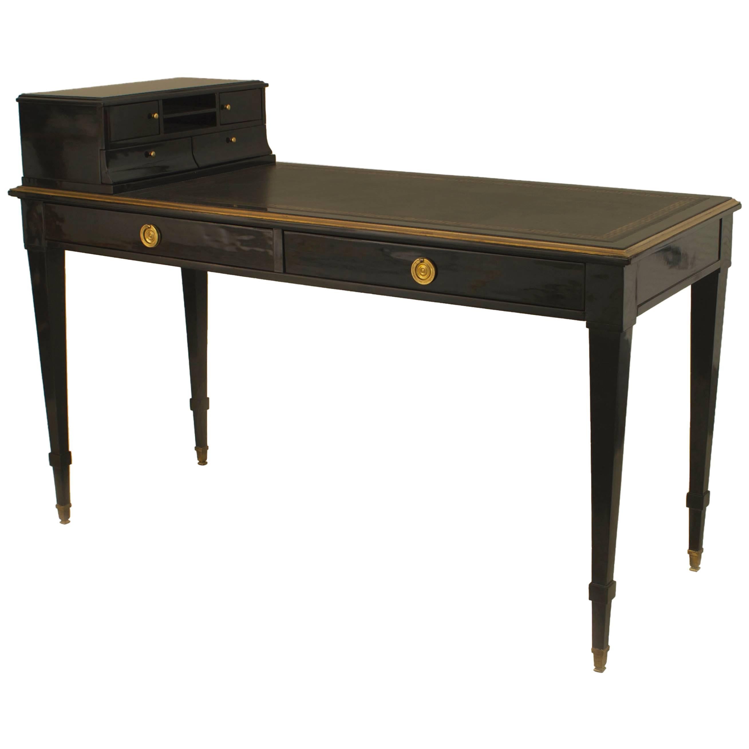 Jansen French Louis XVI Style Ebonized and Black Leather Desk For Sale