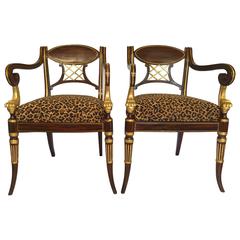 Pair of Updated 19th Century Hollywood Regency Style Armchairs