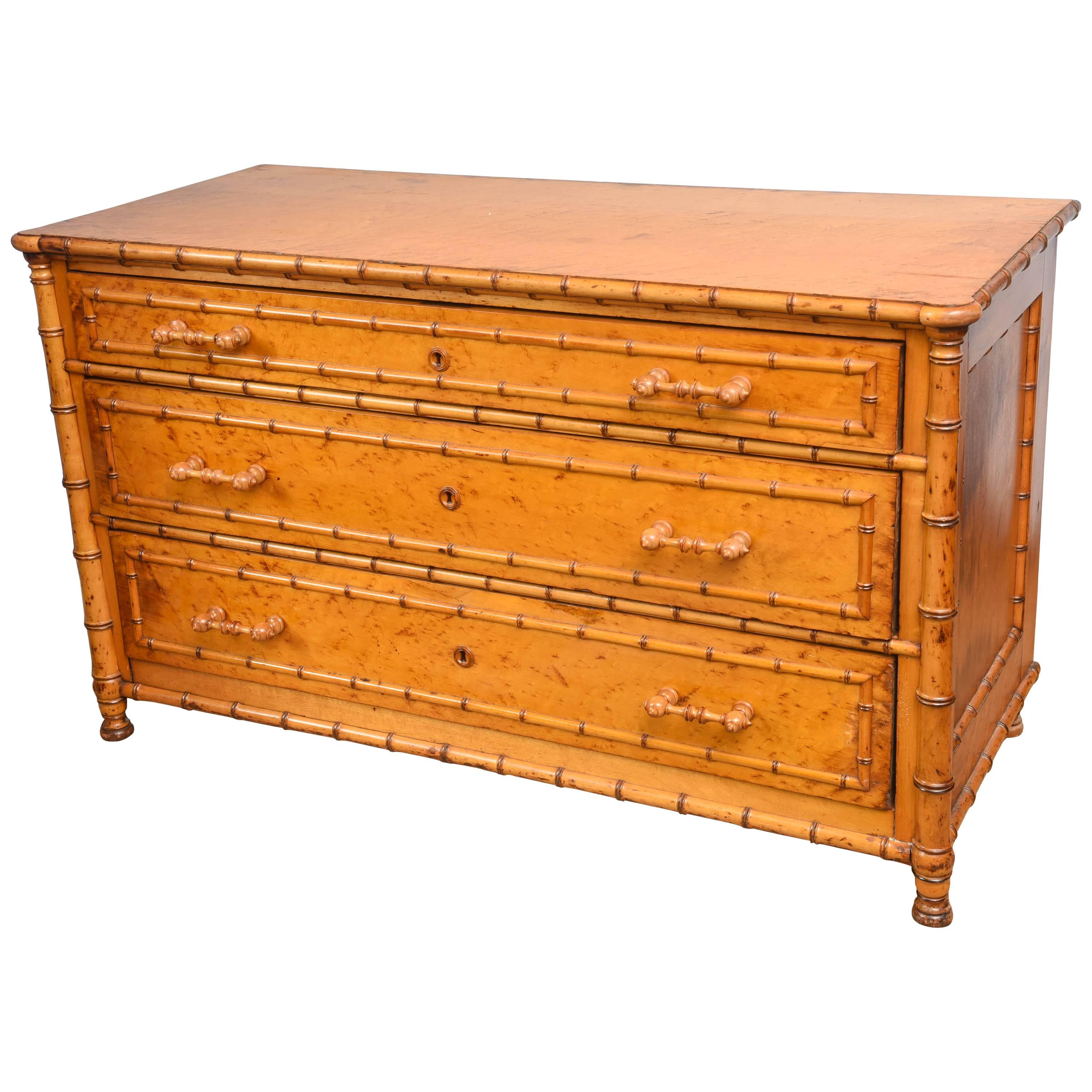 Large Birds Eye Maple Faux Bamboo Dresser