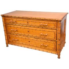 Large Birds Eye Maple Faux Bamboo Dresser