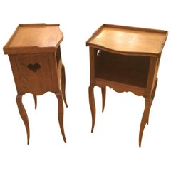 Antique Pair of Charming French Oak Night Stands Table de Nuit