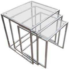 Sleek Midcentury Modern Glass and Chrome Nesting Tables