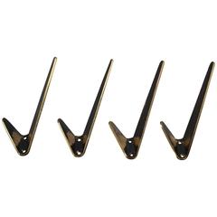 Four Asymmetric Modernist Brass Wall Hooks by Hertha Baller, Austria, 1950s