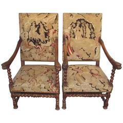 Pair of Louis XIII Style Armchairs with Original Upholstery