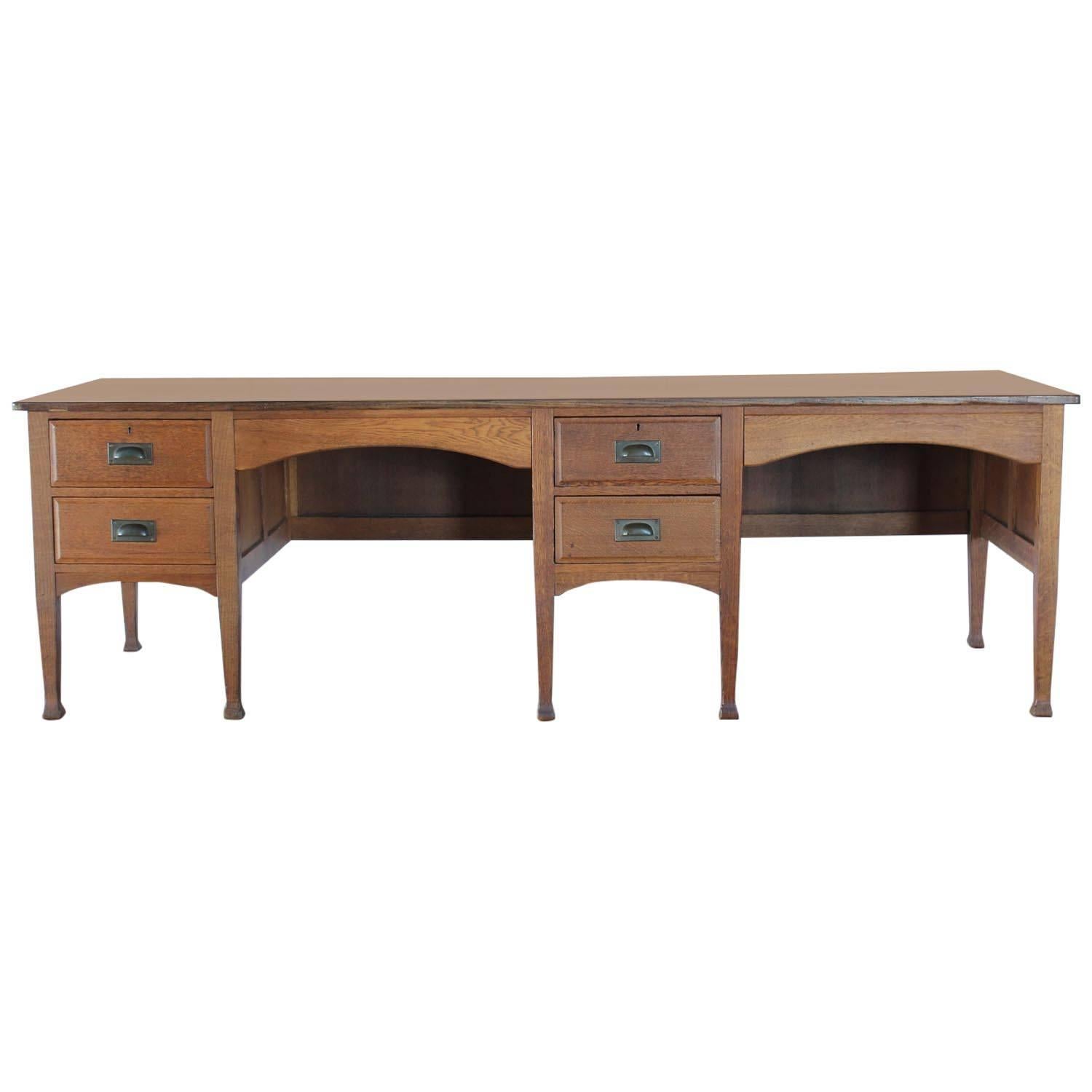 Unusual Antique School Double Oak Desk For Sale