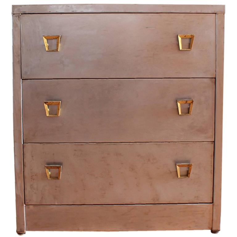 Stylish 1920's Metal Dresser With Brass Hardware For Sale at 1stDibs