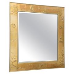 La Barge Mirror with Églomisé Style Panels Depicting Chinoiserie Scenes in Gold