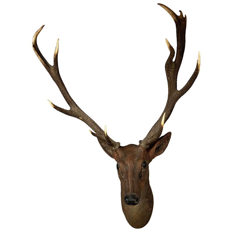 Black Forest Papier Mâché Stag Head, 1900 For Sale at 1stdibs