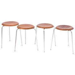Arne Jacobsen Teak Stools with Three Legs for Fritz Hansen Arne Jacobsen Teak Stools with Three Legs for Fritz Hansen