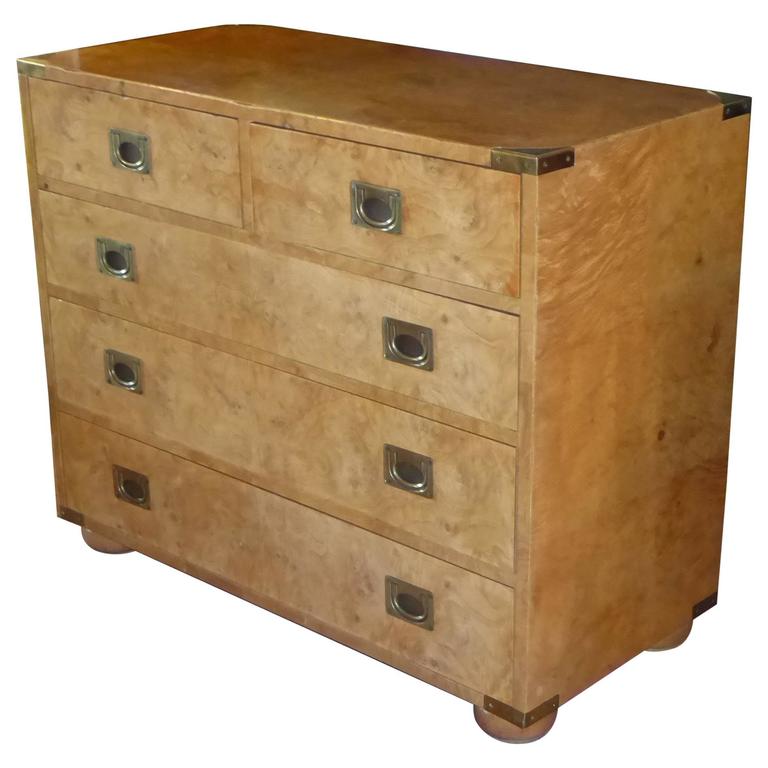 Elegant Burl Wood Campaign Style Dresser By Heritage At 1stdibs