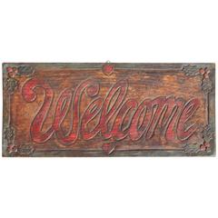 Original Hand-Carved and Painted Welcome Sign