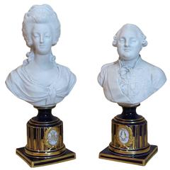 Antique Pair of 18th C. Sevres Porcelain Busts of Louis XVI and Marie Antoinette 