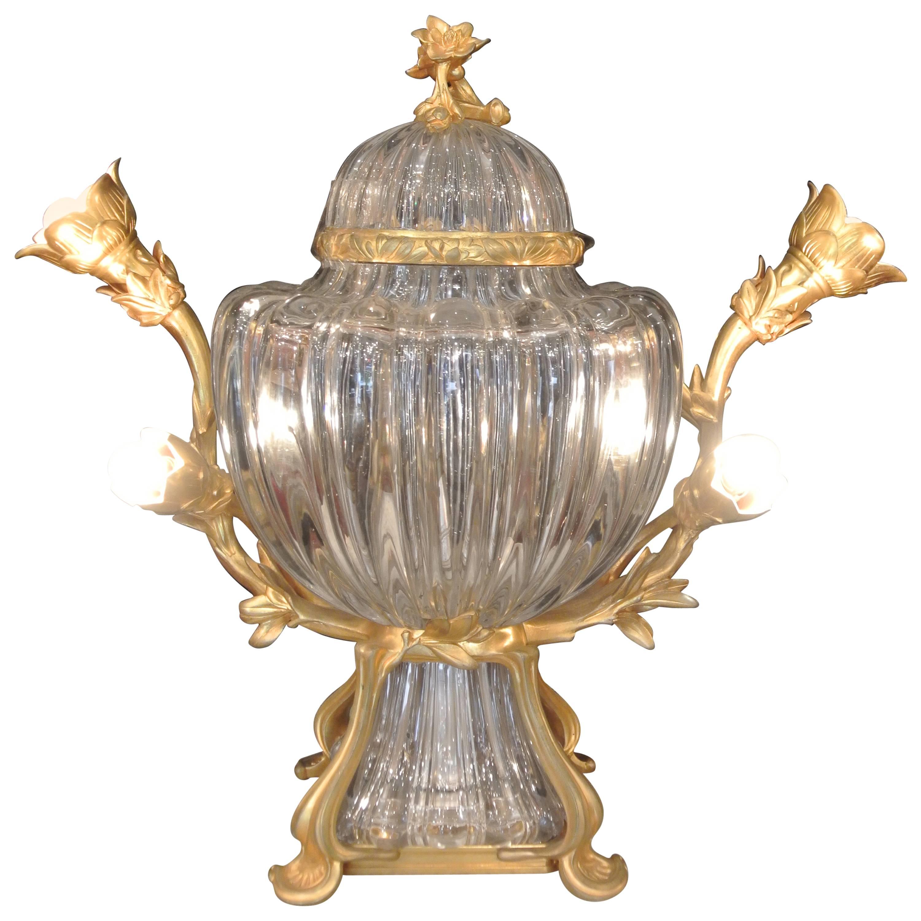 A Fabulous Center Piece of Ribbed Crystal and Gilt Bronze. 