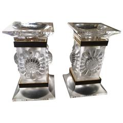 Vintage Pair of Pretty Lalique Candlesticks
