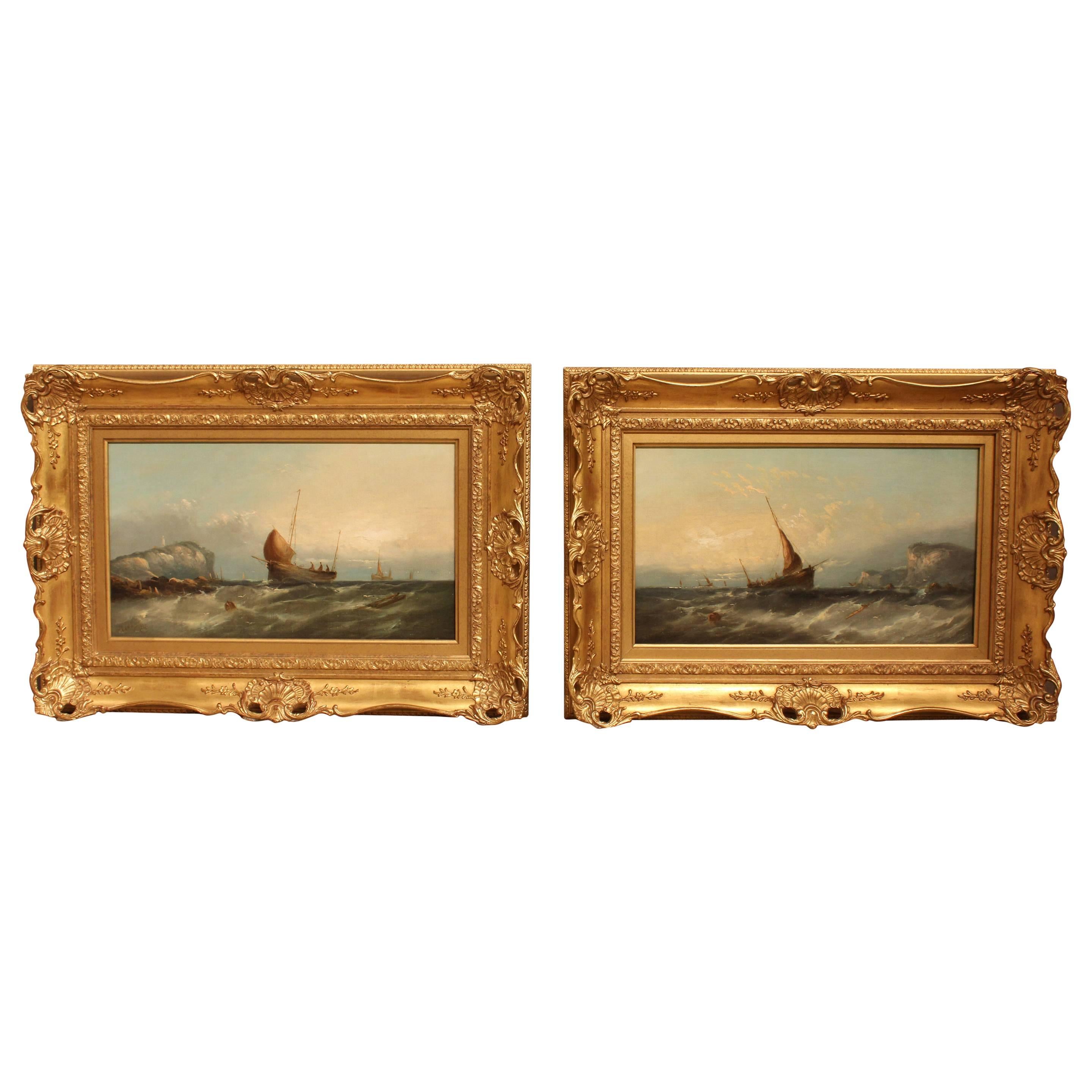 "Fishing Boats Going Out" Pair of Oil Paintings by W.F.Williamson For Sale