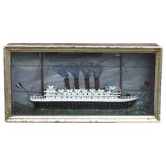 Turn of the Century Vintage Shadowbox of Titanic at Sea With Lighted Interior