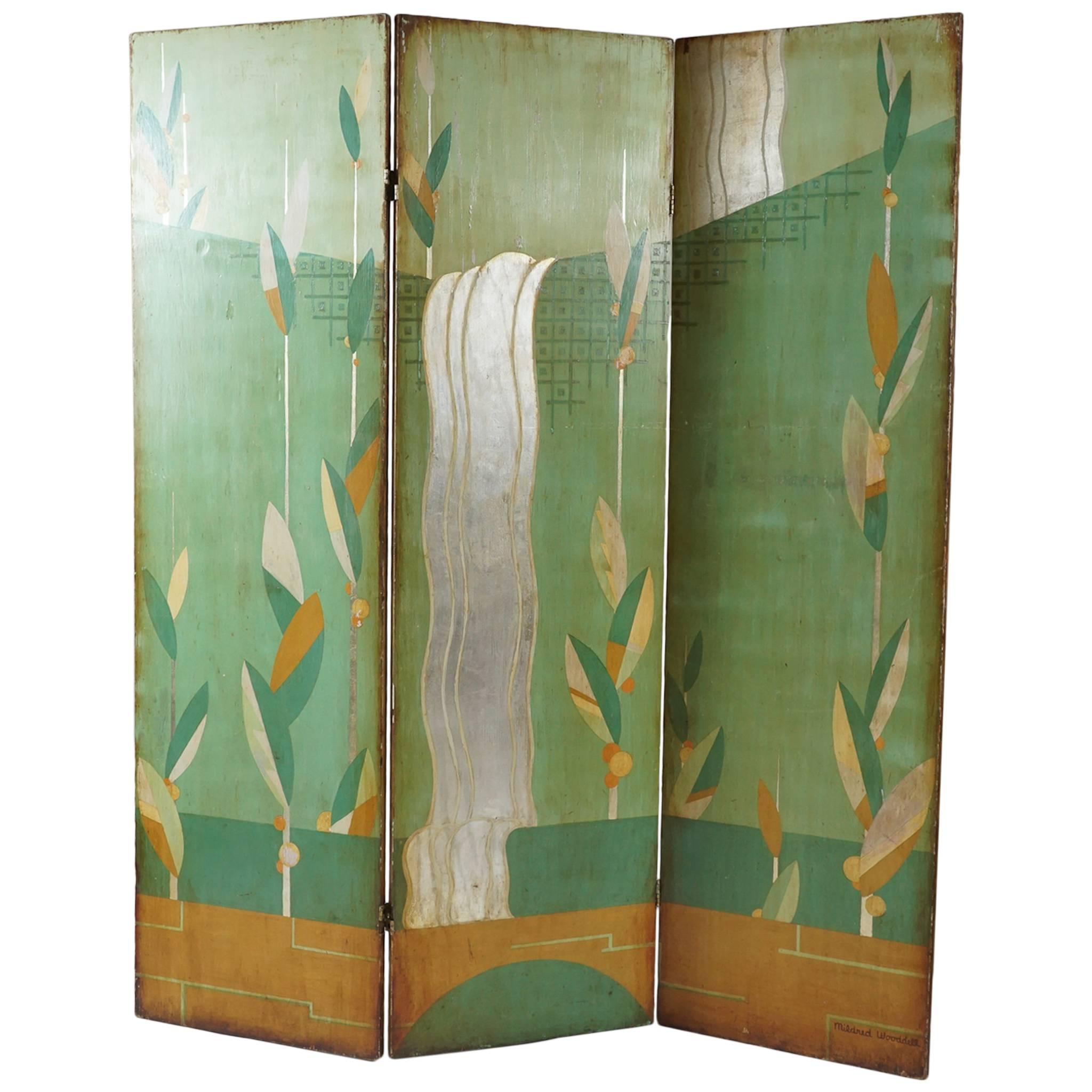 Painted Art Deco Screen by Artist Mildred Woodell
