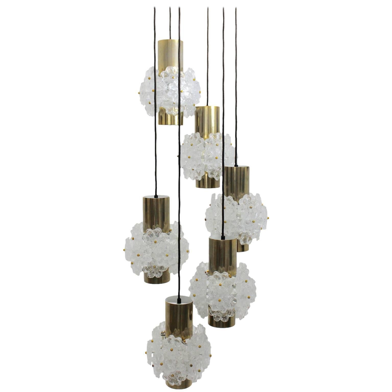 Mid Century Modern Vintage Brassed Chandelier with Lucite Flowers 1960s Austria For Sale